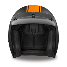 Load image into Gallery viewer, Classic Dull Black w/ Orange Stripes 3/4" Helmet (DISPLAY MODEL)