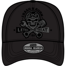 Load image into Gallery viewer, Lethal Threat Black Crash &amp; Burn Fitted Baseball Cap
