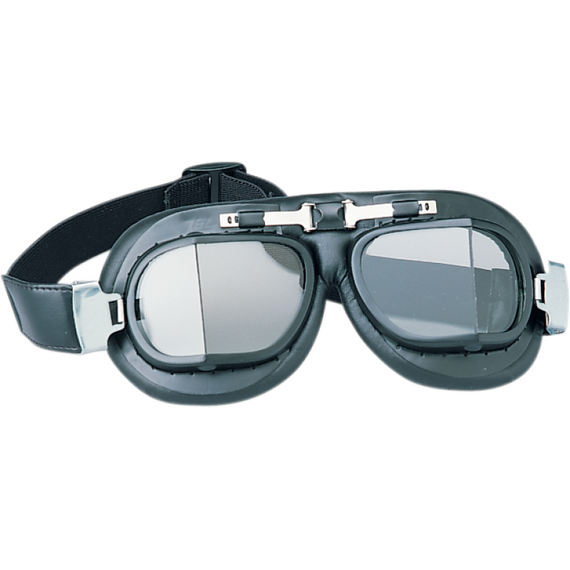 Drag Specialties Red Baron Black OTG Black Leather Like Vinyl Goggles w/Light Tint Lenses