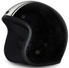 Load image into Gallery viewer, Classic Black Metal Flake w/ Silver Stripe 3/4&quot; Helmet
