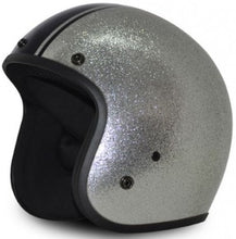 Load image into Gallery viewer, Classic Silver Metal Flake w/ Black Stripe 3/4&quot; Helmet
