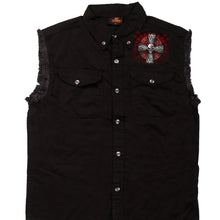 Load image into Gallery viewer, Hot Leathers GMD5022 Men&#39;s Celtic Cross Black Denim Sleeveless Shirt
