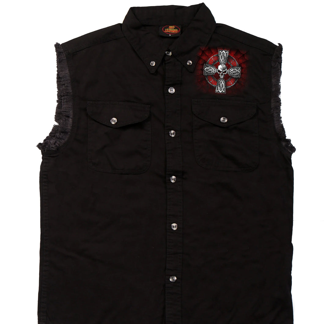 Hot Leathers GMD5022 Men's Celtic Cross Black Denim Sleeveless Shirt