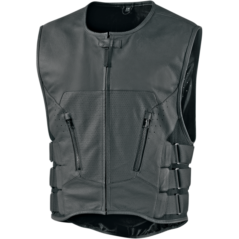 Icon D30 Stripped Regulator Black Leather Vest