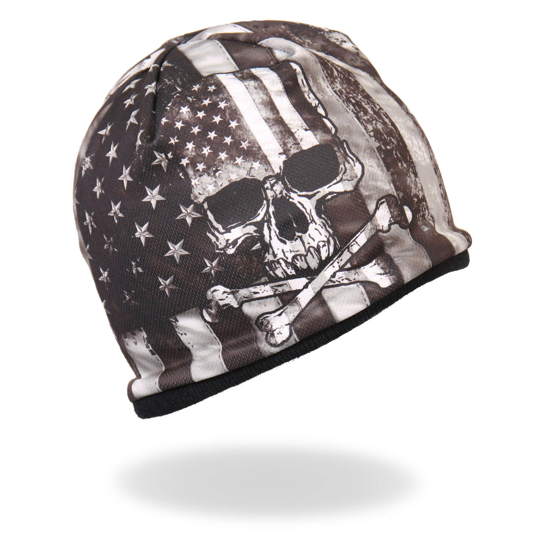 Hot Leathers KHC1033 Black/White/Grey Sublimated American Flag Skull  Beanie