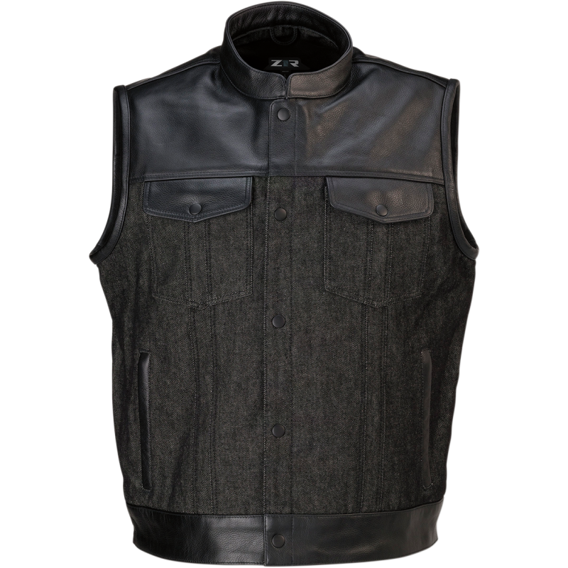 Z1R Men's Linchpin  Black Leather & Denim Vest