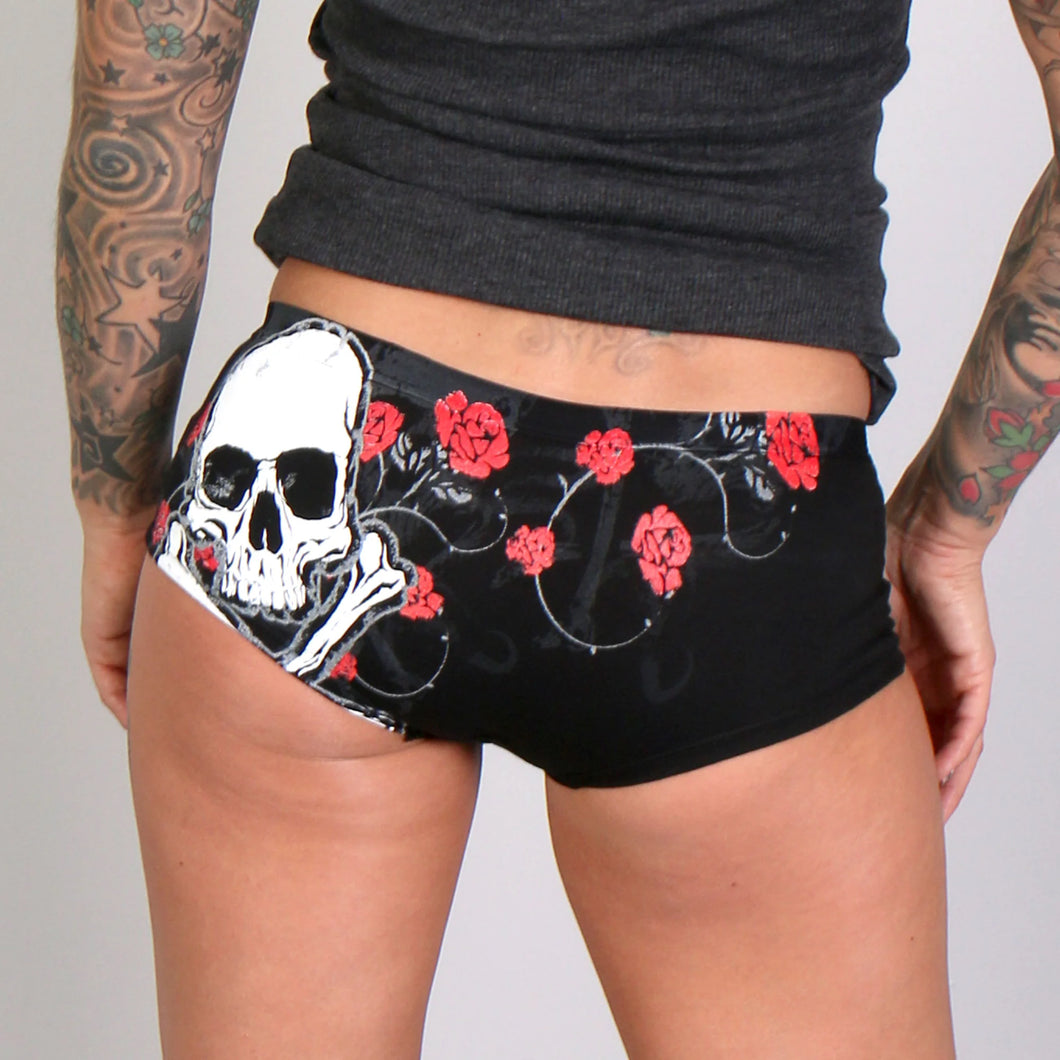 Hot Leathers PTB7007 Women's Black Red Roses Boy Shorts