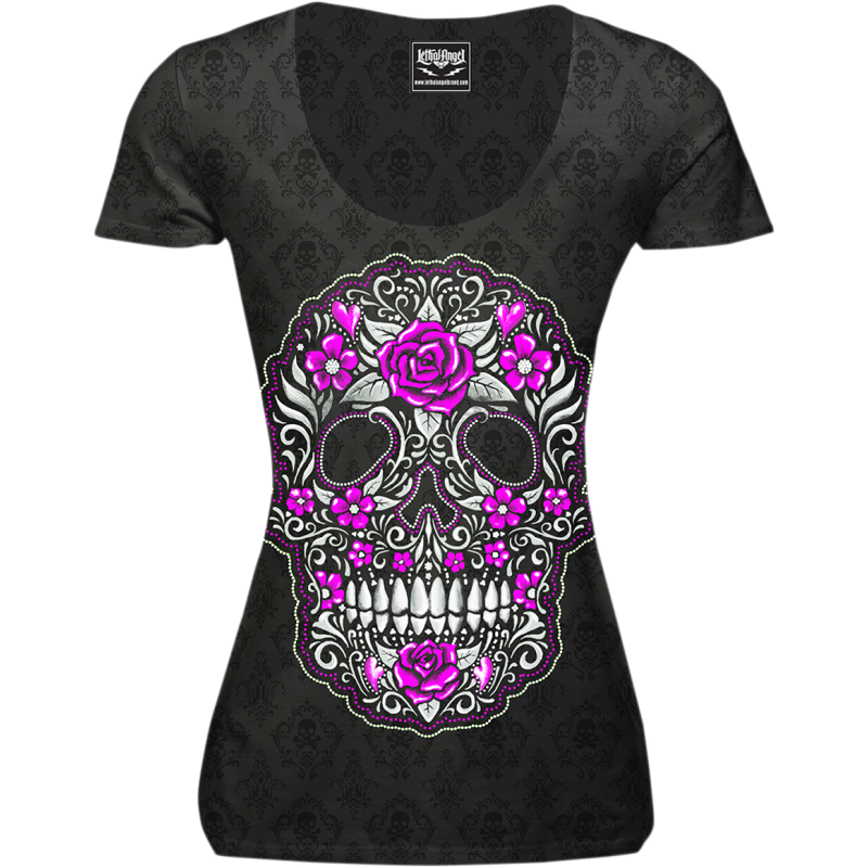 Lethal Angel Women's Grey Skull of Flowers Tee