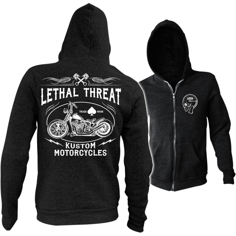 Lethal Threat Men's Black  Kustom Motorcycle Zip Sweatshirt