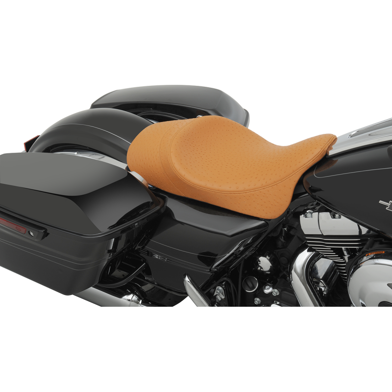 Drag Specialties Low Profile Ostrich Faux Brown Solo Seat with Forward Positioning