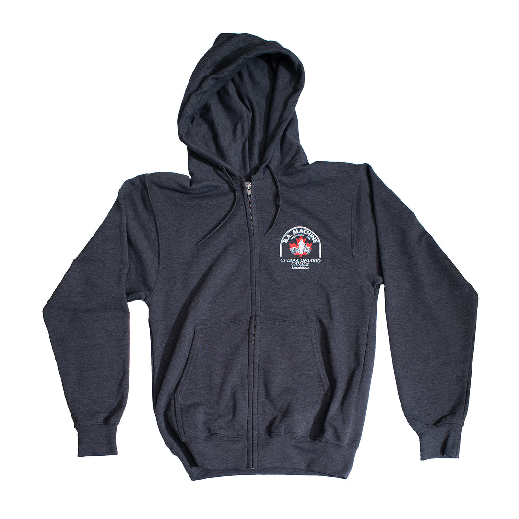 BA Machine Men's Dark Grey Logo Zip Hoodie